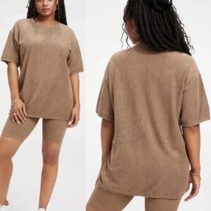 NWOT Good American Oversized Terry Boyfriend Tee in putty, size 1/2 (S/M)